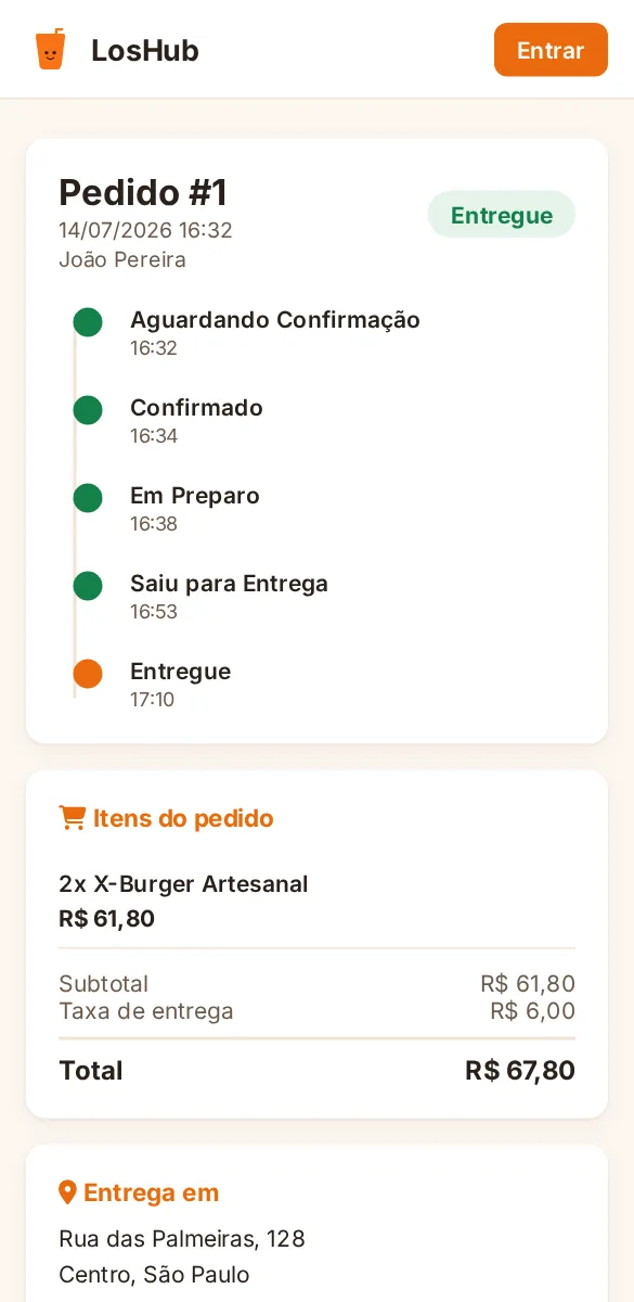 Rastreio do pedido pelo cliente